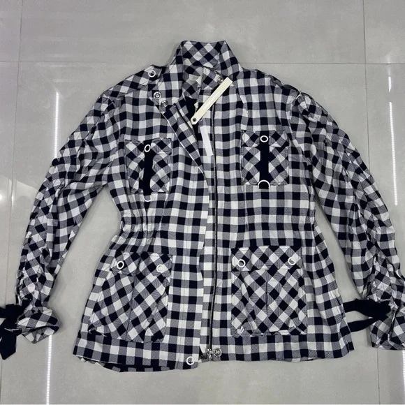NWT Jonathan Simkhai Checkered Utility Jacket in Navy and White - Picture 4 of 6